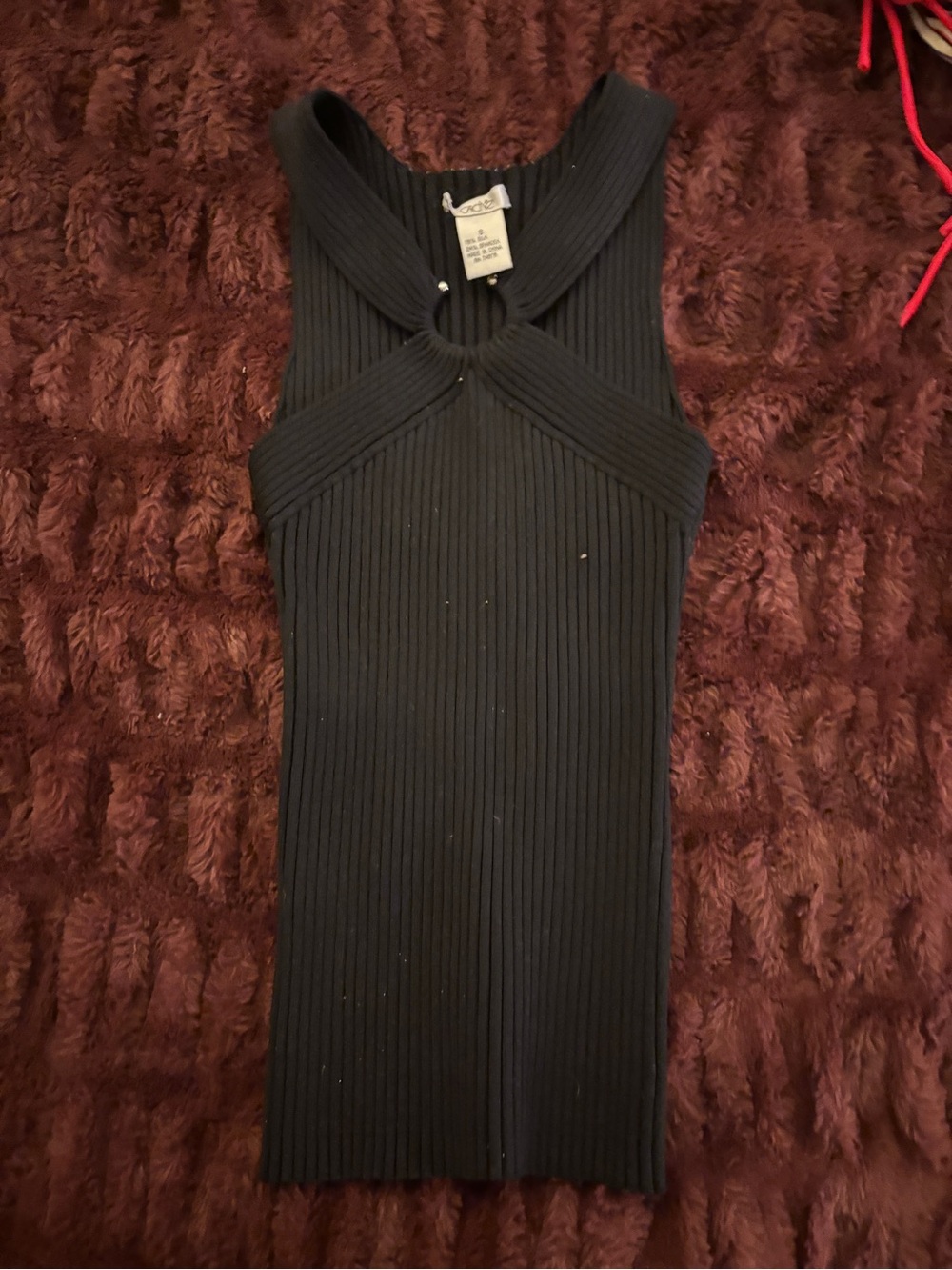 Ribbed Halter Tank Top with Ring Detail - Black